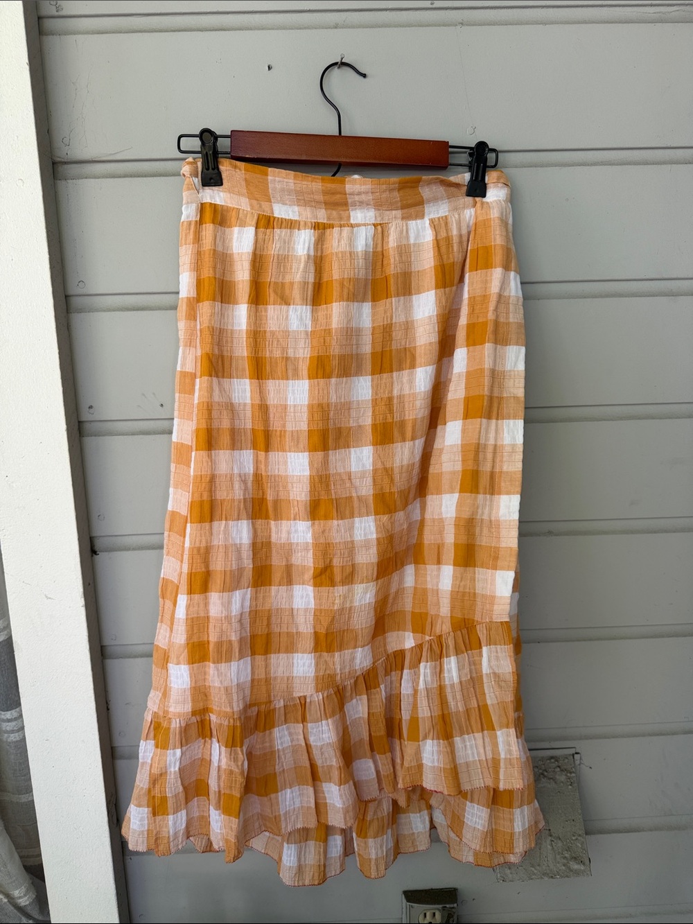 Lilla P Yellow & White Gingham Tiered Midi Skirt